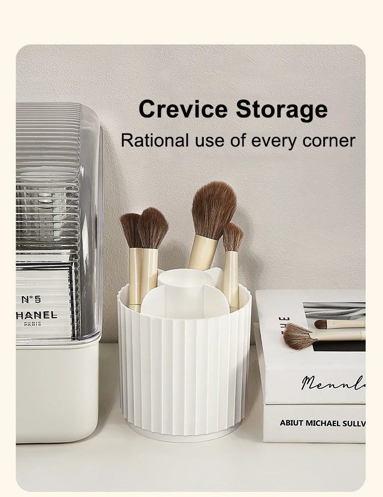 360° Rotating Makeup Brush Holder with Lid – Organizer for Vanity, Desktop, Countertop & Dresser Table