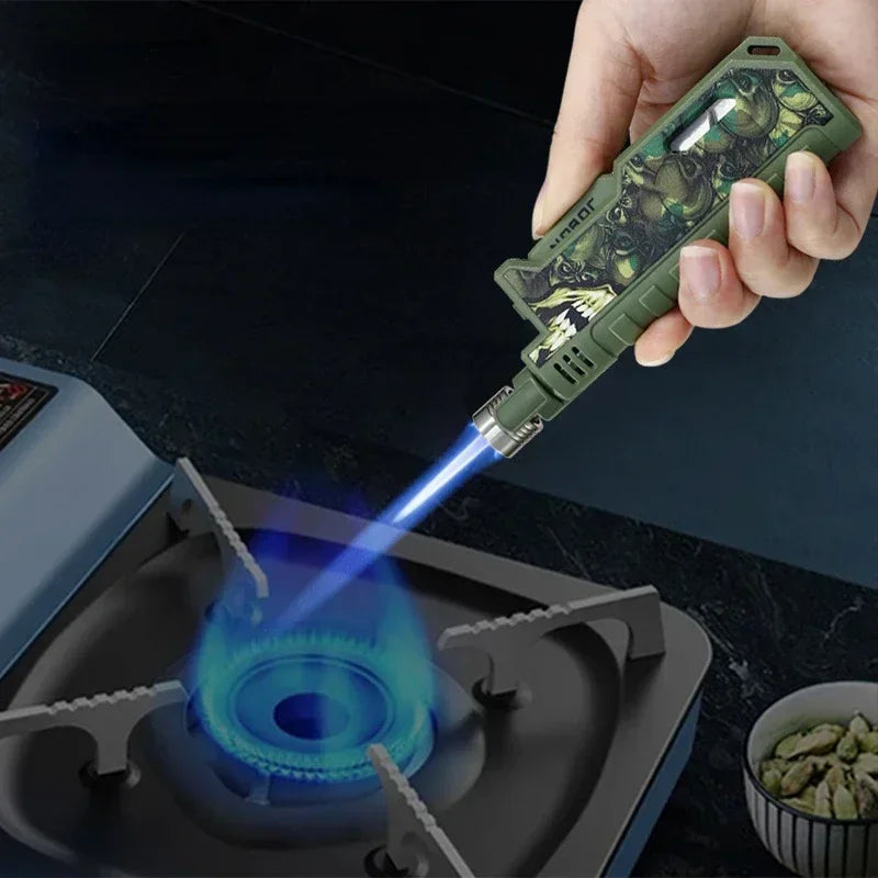JOBON Outdoor Camping Blue Flame Lighter — Retractable Lever Ignition with Visual Window, Windproof Gadget for Men