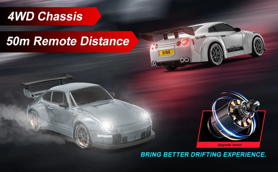 1:24 RC Drift Car — 4WD High-Speed Remote Control Sport Car with LED Lights & Extra Drifting Tire, Kids & Adult Gift