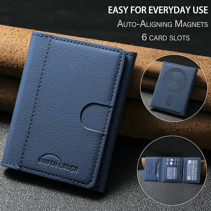 MagSafe Magnetic Leather Card Holder - Slim Phone Wallet Case with Flip Card Slot & Stand
