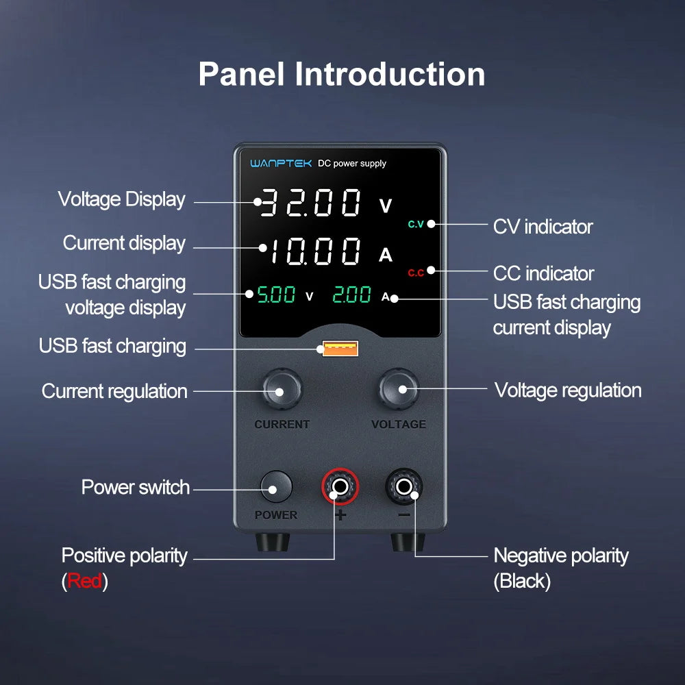 Wanptek Adjustable DC Bench Power Supply 30V 10A – Variable Lab Voltage Regulator 60V/5A & 120V/3A Precision Power Supply