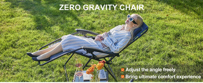 Zero Gravity Recliner Chairs Set of 2 — Portable Adjustable Outdoor Camping Patio Lounge with Cup Holders & Pillows