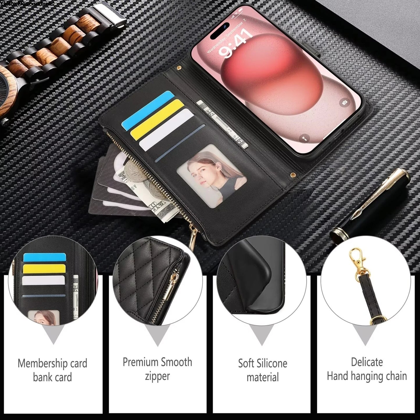 Lanyard Flip Leather Case for Xiaomi – Zipper Wallet & Card Cover for Redmi Note 13/12/12S/11/11S/10/10S/9S/9 Pro/13C/12 Poco X5/M6 Pro