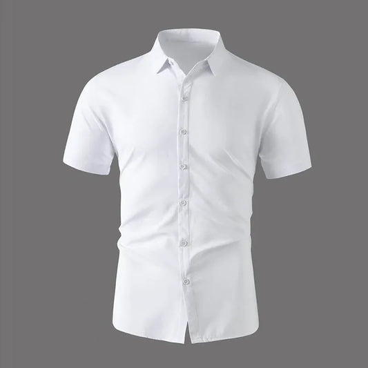 Men’s Summer Business Casual Shirt – Solid Color Short Sleeve, Comfortable, No-Iron, Versatile Fashion Top