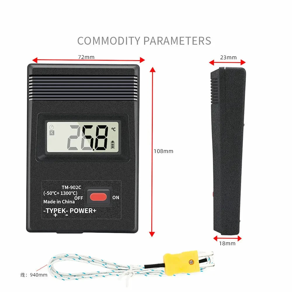 Digital K-Type Thermometer - LCD Temperature Meter with Thermocouple Probe for Industrial Measurement