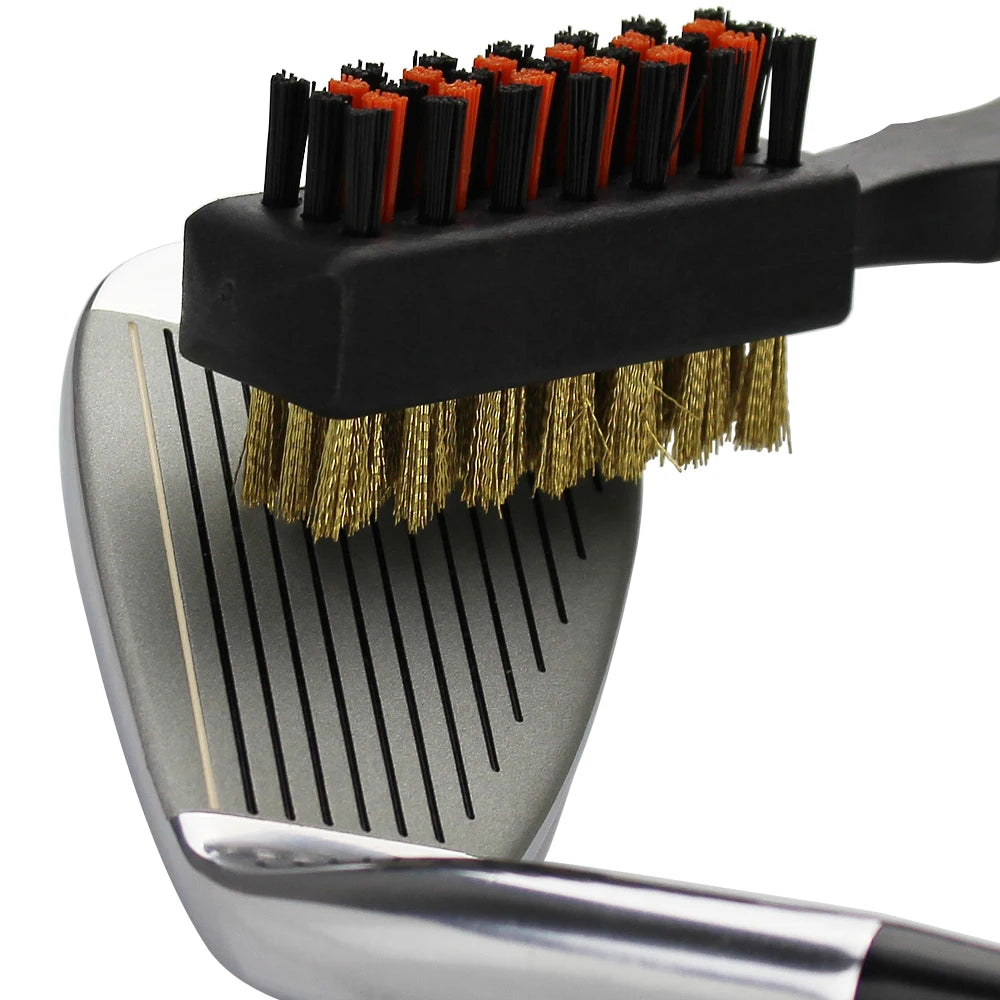Double-Sided Golf Club Cleaning Brush with Brass & Nylon Bristles – Portable Groove Cleaner with Keychain