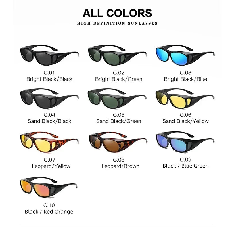 Polarized Fit-Over Sunglasses - Wrap Shield Goggles for Driving, Fishing & Sports, Includes Night Vision
