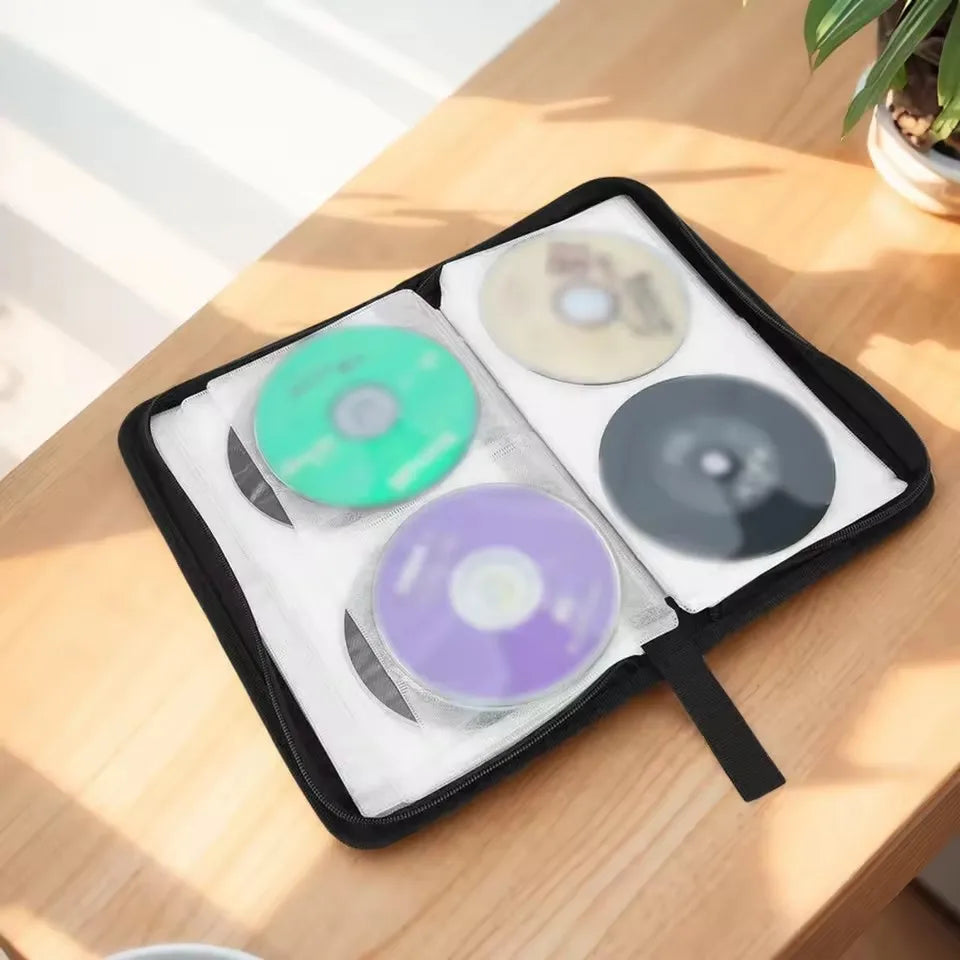 80-Disc Portable CD & DVD Storage Case - Double-Sided Zipper Carrying Pouch with 80-Piece Capacity