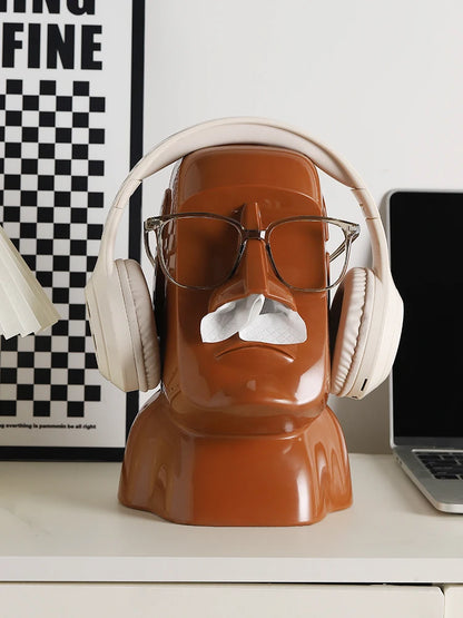 Miniso Moai Stone Statue Tissue Box & Glasses Holder – Multifunctional Home Decor Stand