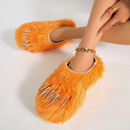 Bear Claw Plush Mules - Customizable Soft Summer Slides with Logo for Comfortable Casual Wear