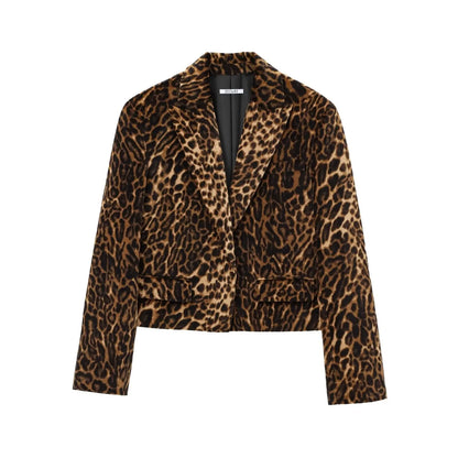 Women’s 2-Piece Leopard Print Skirt Suit – Long Sleeve Blazer Top & Mini Skirt Fashion Set