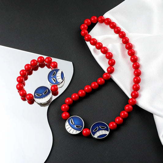 Anime Red Beads Bracelet Necklace – Portgas D. Ace Cosplay Jewelry Accessories for Fashion & Party Gifts