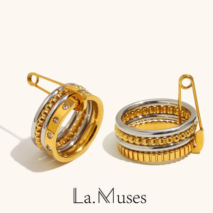 La. Muses 4-Layer Zircon Bead Stainless Steel Women’s Ring with Pin Loop Buckle – Trendy PVD Jewelry Gift