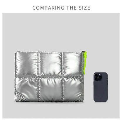 Trendy Puffy Cotton Laptop Bag 14 Inch — Waterproof, Shockproof Sleeve with Shoulder Strap for MacBook, Lenovo, Huawei