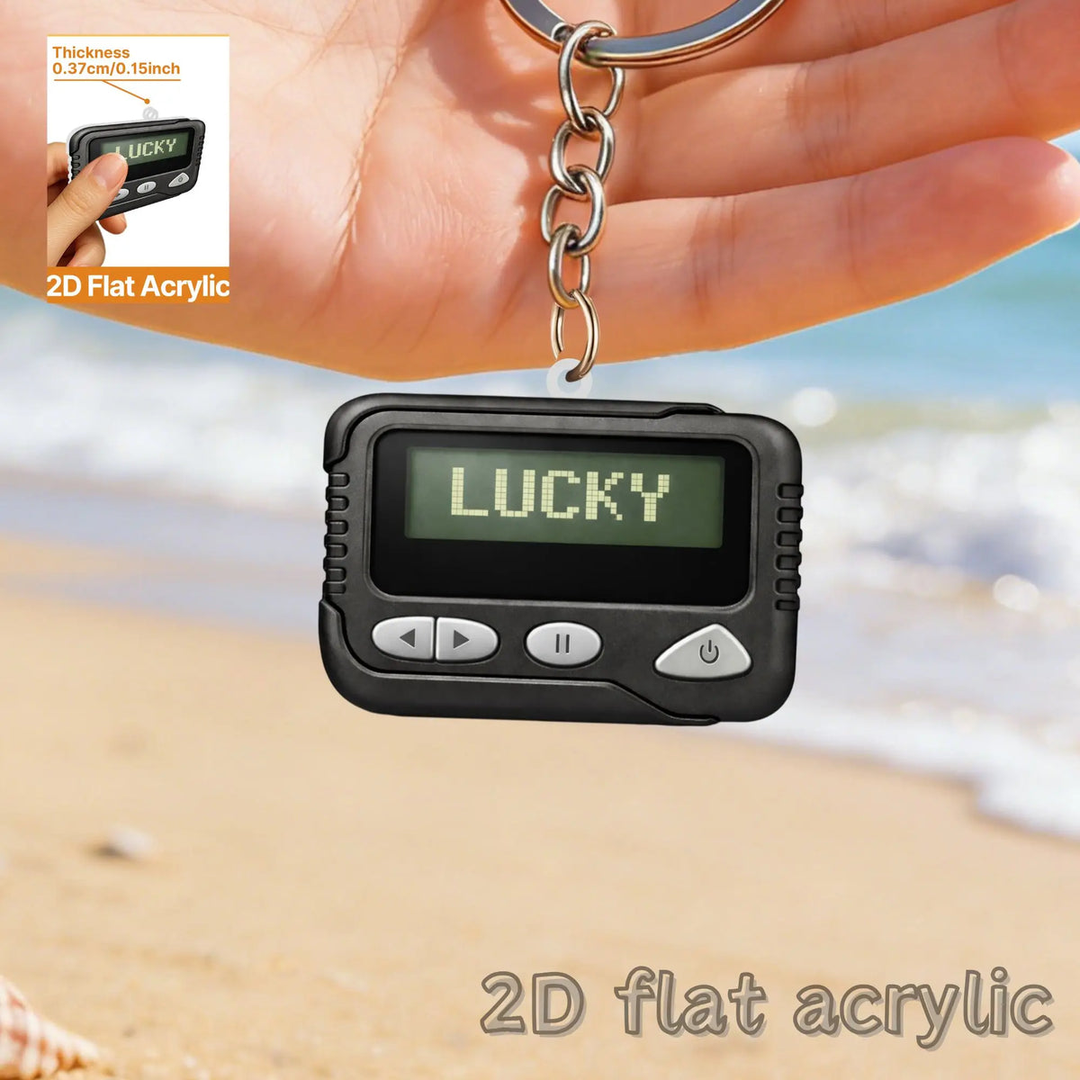 2D Retro Pager Keychain - Flat Acrylic Pendant Charm for Backpacks, Keys & 90s Nostalgia Gifts