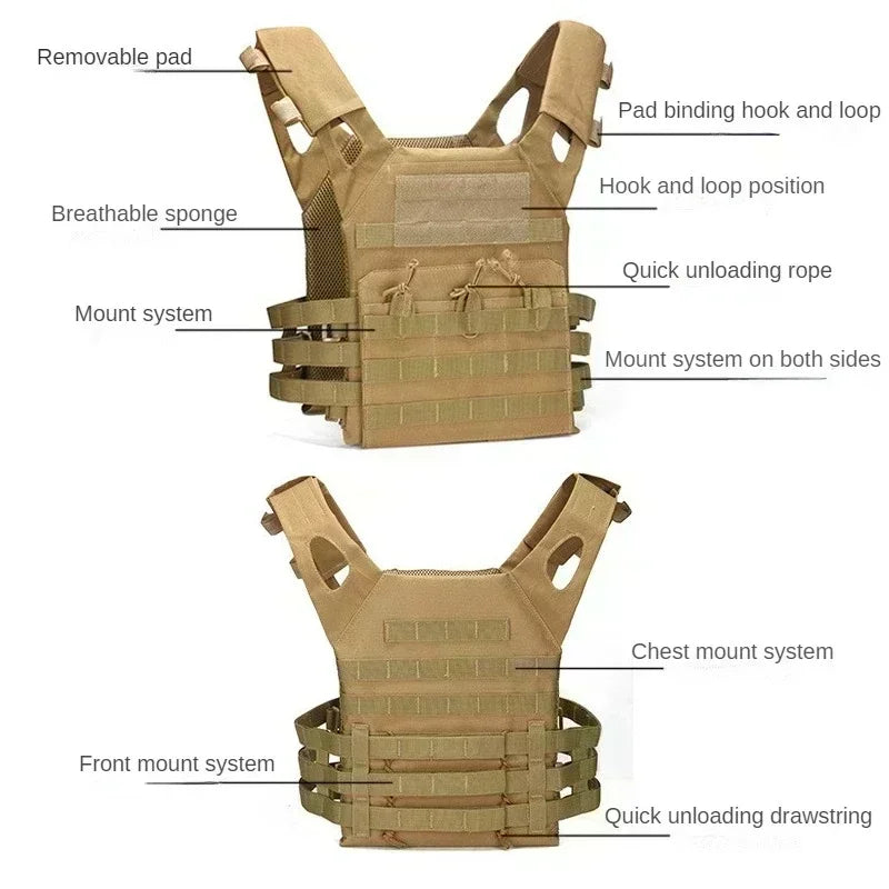 Tactical JPC Vest with Quick-Release Buckles - MOLLE Magazine Pouch Carrier for Airsoft, Hunting, and Outdoor Training Gear