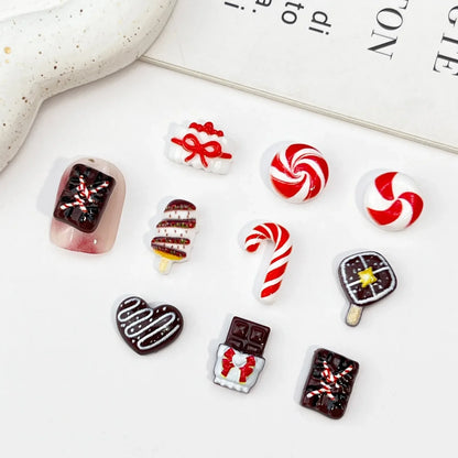 50PCS Mini Resin Christmas Decorations – Cartoon Magic Wand, Chocolate Figurines for Cake, Popsicle, Nail Art, Scrapbook & DIY Crafts