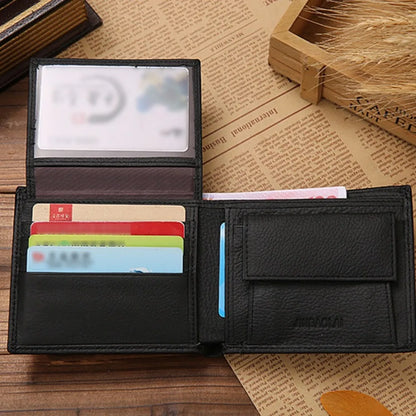 Genuine Leather Men’s Wallet – Premium Real Cowhide Short Black Wallet for Men, Slim RFID Style Credit Card & Cash Holder Pocket Purse