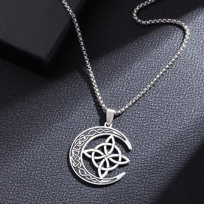 Witch Knot Necklace – Stainless Steel Magic Celtic Knot Pendant, Pagan Witchcraft Symbols, Jewelry Gift for Women