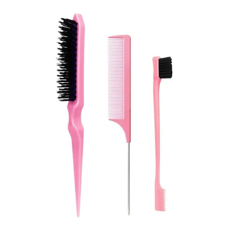 New Three-Piece Hair Brush Set – Sharp-Tail Comb, Three-Row Hair Comb, Steel Needle Mouse Tail Comb & Eyebrow Brush Tool