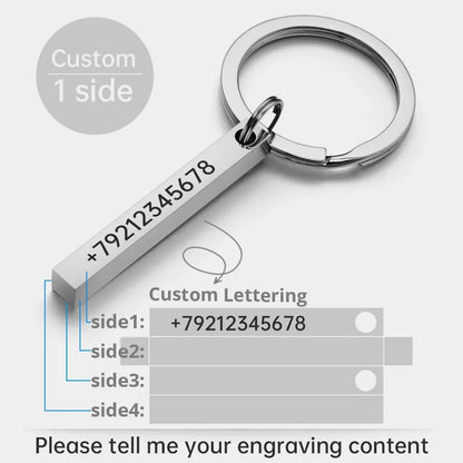Personalized 3D Bar Keychain - Stainless Steel Engraved Name, Date or Logo Key Ring Gift P039
