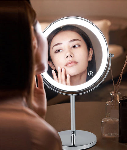 8 Inch 10X Magnifying LED Makeup Mirror - Double-Sided with 3 Color Light Touch Switch, USB Charging, Desktop Vanity Cosmetic Mirror