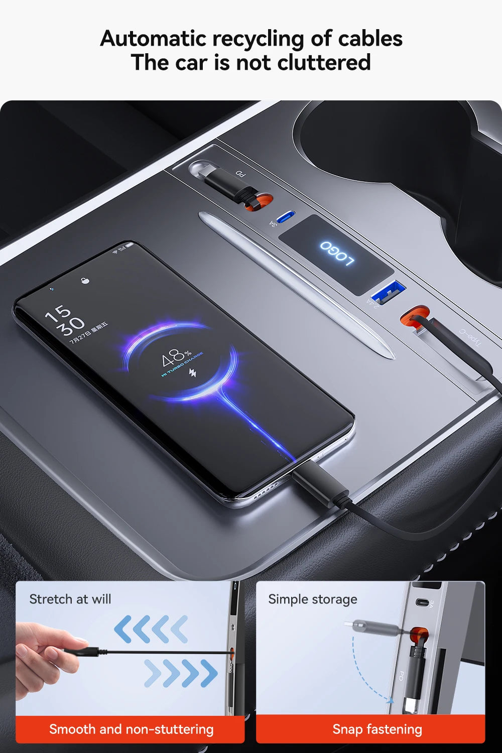 YZ 27W Quick Charger & USB Hub for Tesla Model 3/Y 2023 — Intelligent Car Docking Station & Adapter