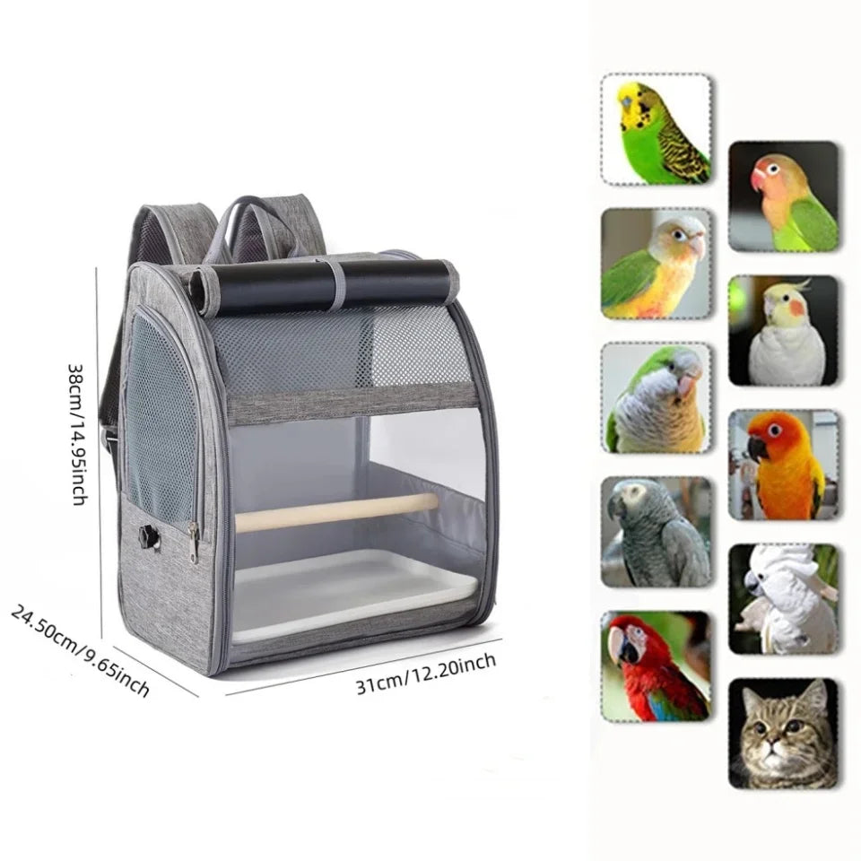 Portable Bird Carrier Backpack - Breathable Travel Cage with Perch & Tray for Cockatiels, Parrots & Small Birds