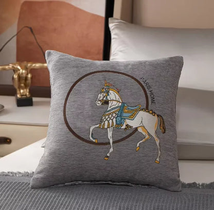 Croker Horse 45cm Throw Pillow Cover – Luxury Embroidered Cushion for Sofa & Couch, Modern Style, 1 Pack