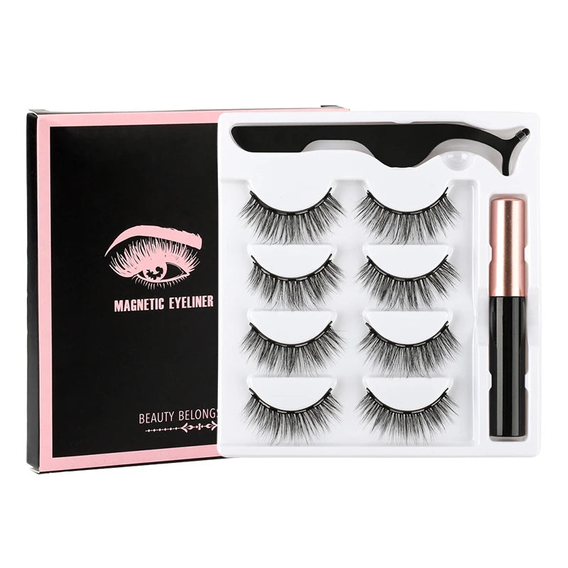 2/3/4 Pairs Magnetic Eyelashes Set - Waterproof Liquid Eyeliner, Tweezer, Dramatic 3D Mink Lashes for Makeup
