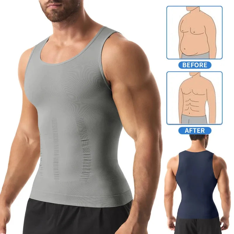 Men’s Compression Shirt Body Shaper – Slimming Vest Tight Tummy Control Tank Top Underwear for Shaping & Fitness Support