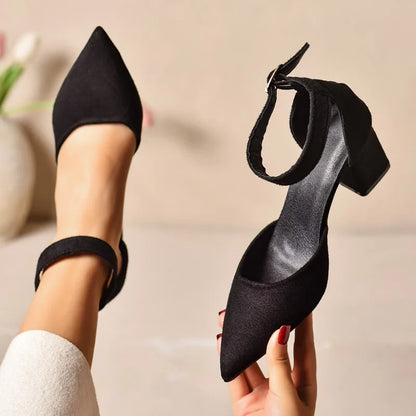 2025 Women’s Pointed Toe Hollow Single Strap Shoes – Autumn Suede Anti-Slip Wear-Resistant High Heels