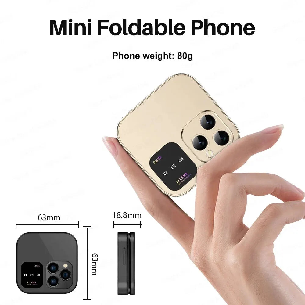 SERVO I16 Pro Mini Fold Mobile Phone — Dual SIM 2G GSM Flip Cellphone with Speed Dial, FM, 3.5mm Jack & Video Player