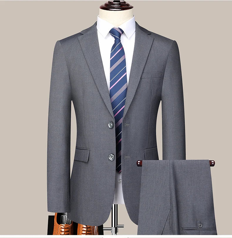2023 Men’s Two-Button Wedding Suit — Korean Slim Fit Fashion Business Formal Two-Piece Set (Blazer + Trousers)