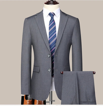 2023 Men’s Two-Button Wedding Suit — Korean Slim Fit Fashion Business Formal Two-Piece Set (Blazer + Trousers)