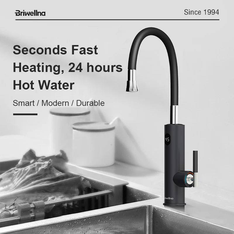Briwellna 220V Electric Faucet – Instant Water Heater Tap with Universal Spout, Stainless Steel Geyser