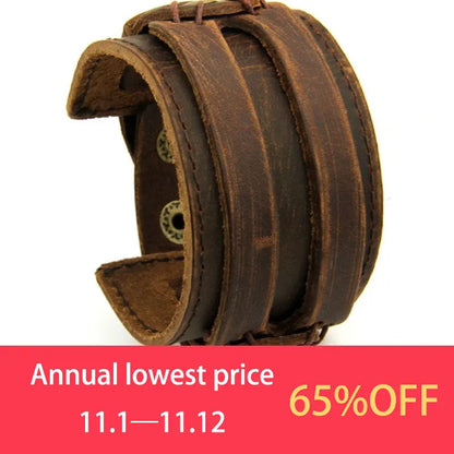 Modyle Vintage Punk Retro Multilayer Leather Bracelet – Handmade Braided Rope Wrap Bangle for Men