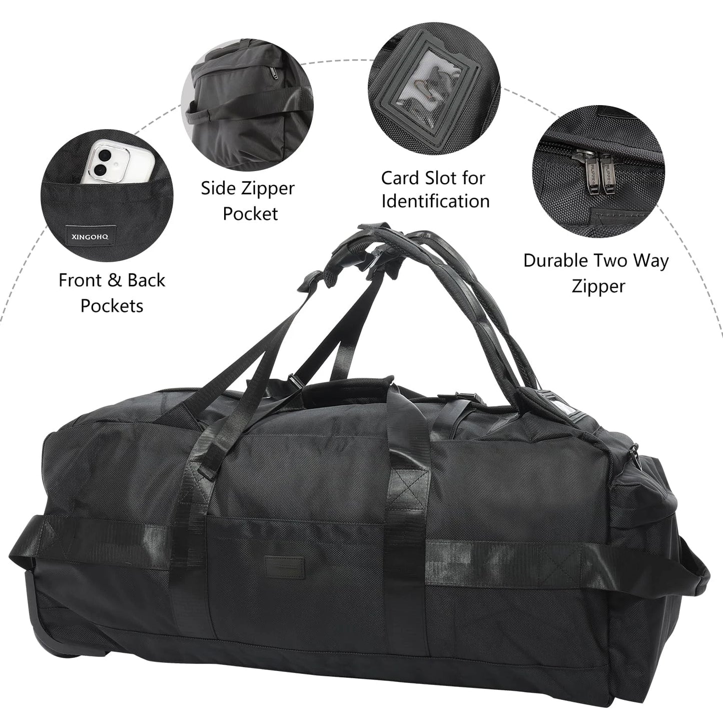 80L Rolling Duffle Bag with Wheels – 31" Heavy-Duty Foldable Travel Duffel, Water-Resistant Luggage with Shoulder Strap