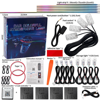 10/14/18-in-1 LED Car Ambient Lights – 213 64 Color RGB Bluetooth Rainbow Acrylic Strips, Atmosphere Lamp Kit 12V