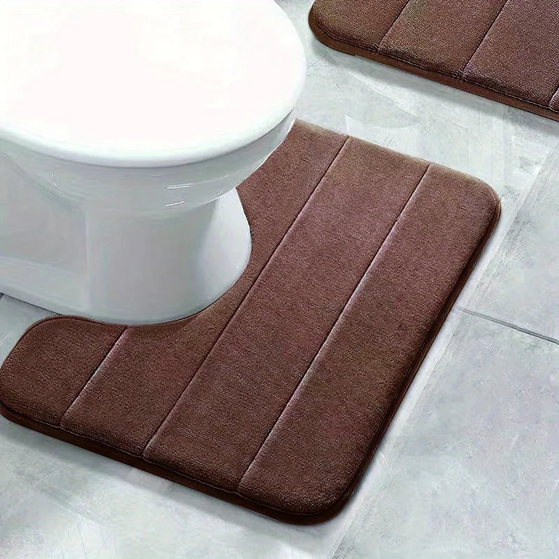 Soft Non-Slip Quick-Dry Bathroom U-Mat - Pure Color Stripe Absorbent Toilet & Shower Carpet