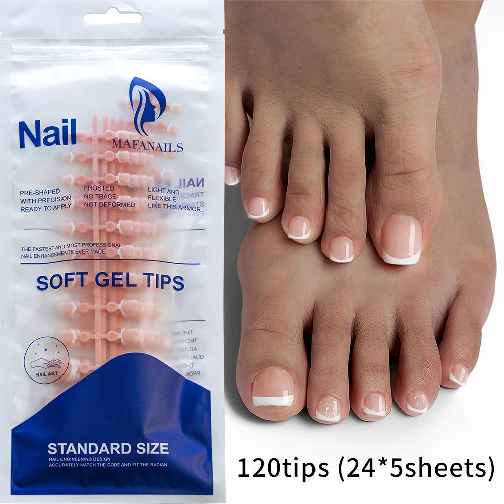 120PCS French Short Square Press-On Toenails – Nude Pink Full Cover False Toe Nails, Fake Nail Extensions for Wome