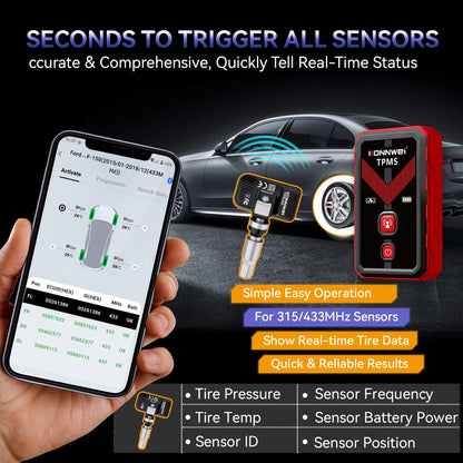 KONNWEI TK100 TPMS Programming Tool - 315/433MHz Tire Pressure Sensor Activator & Reset Tool with Lifetime Free Upgrades