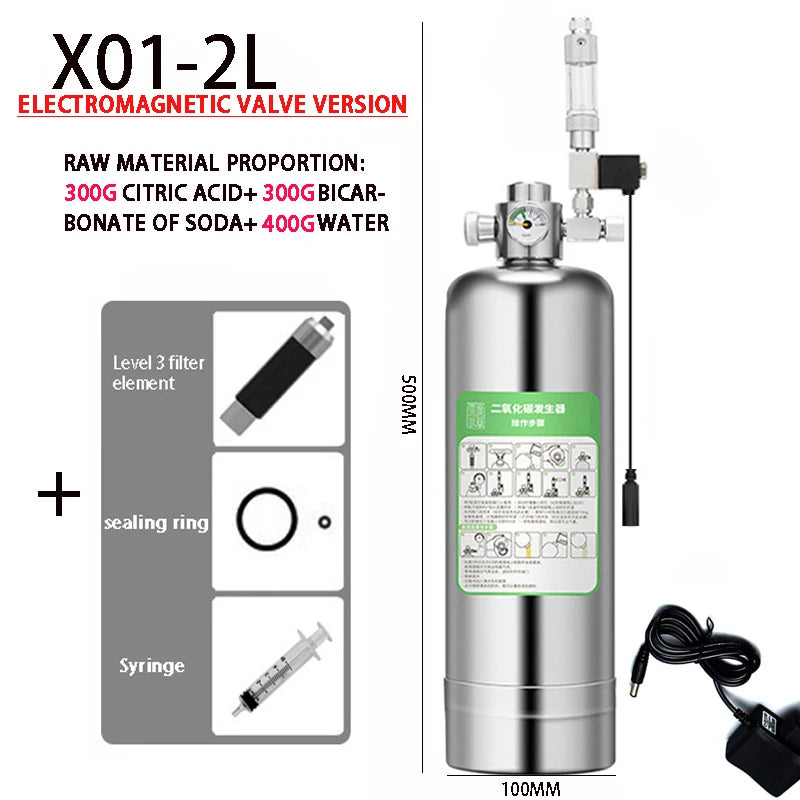 Aquarium DIY CO2 Generator Kit – Stainless Steel CO2 Cylinder & Carbon Dioxide Reactor System for Plants & Fish Tanks
