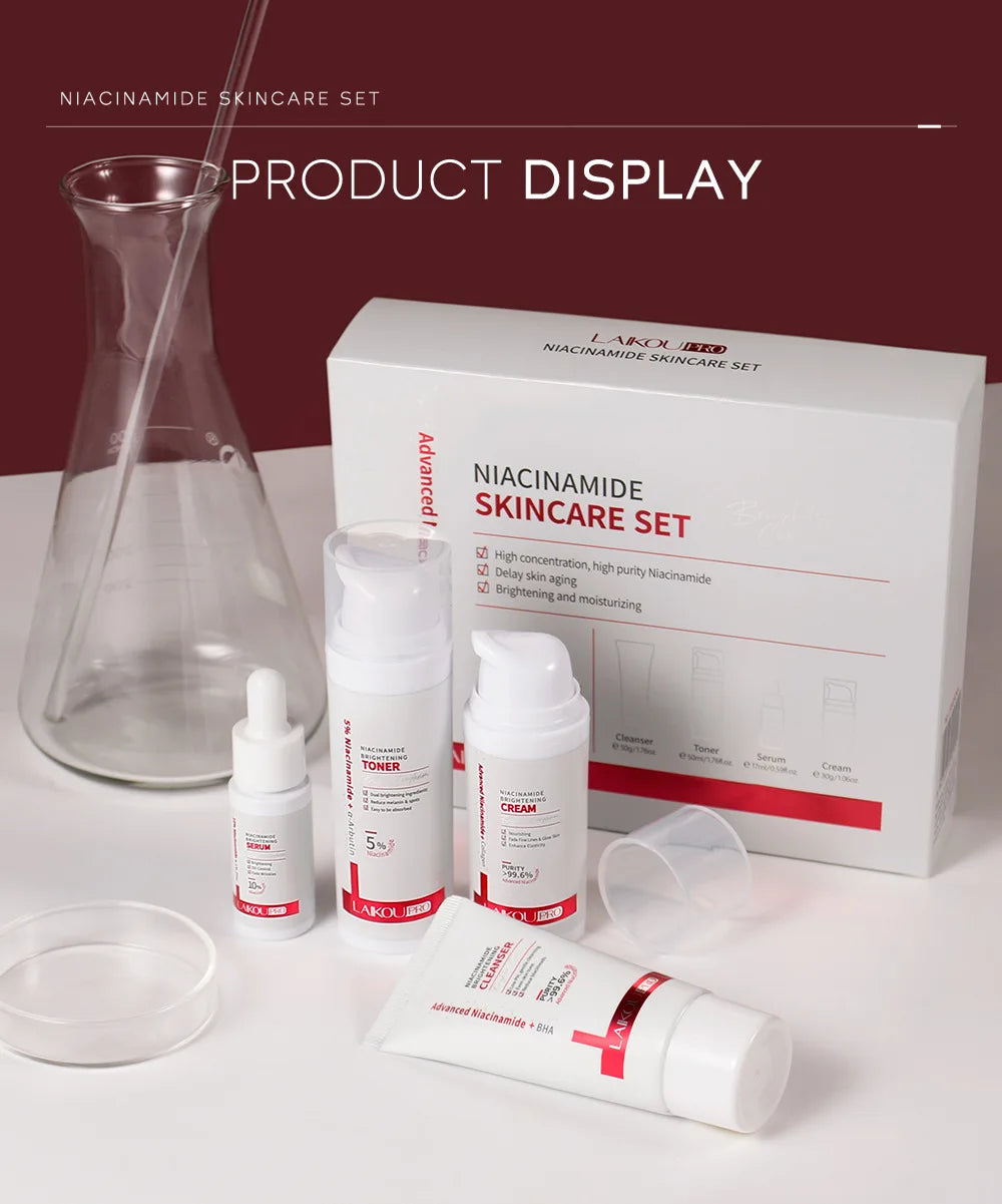 Niacinamide Skin Care Set – Oil Control, Anti-Wrinkle & Whitening Face Serum, Cream, Toner 4-Piece Kit