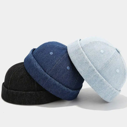 Fashion Denim Docker Cap - Adjustable Brimless Sailor Hat for Men & Women