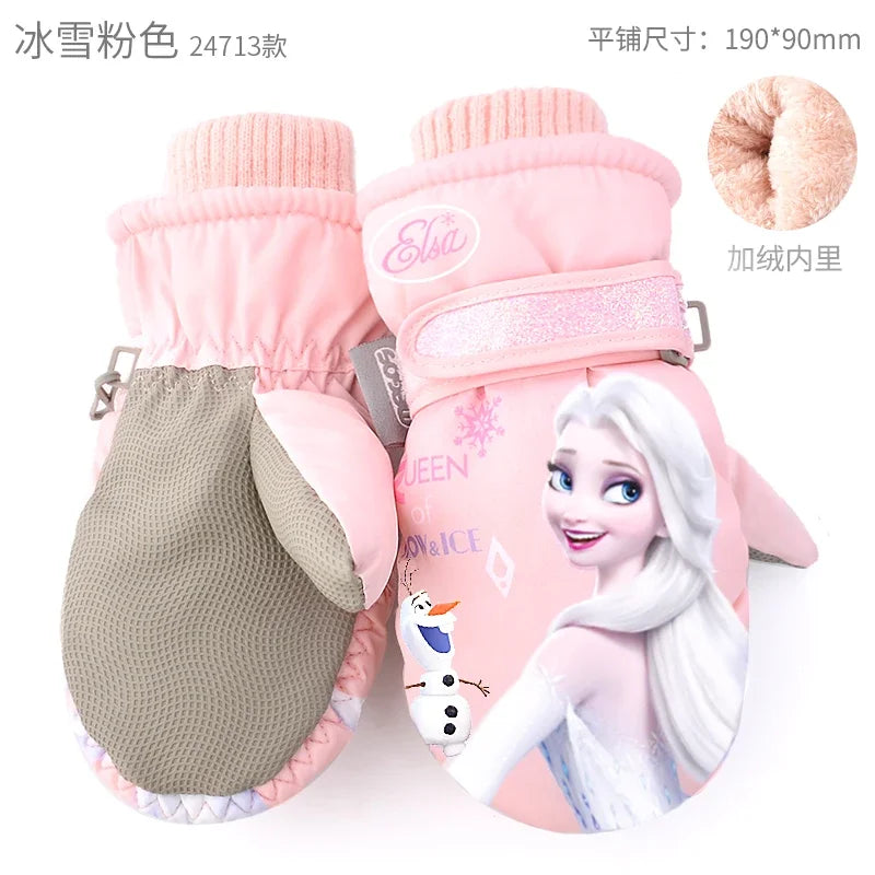 Hasbro Princess Elsa Kids Ski Gloves – Cute Waterproof & Warm Velvet Winter Gloves for Girls
