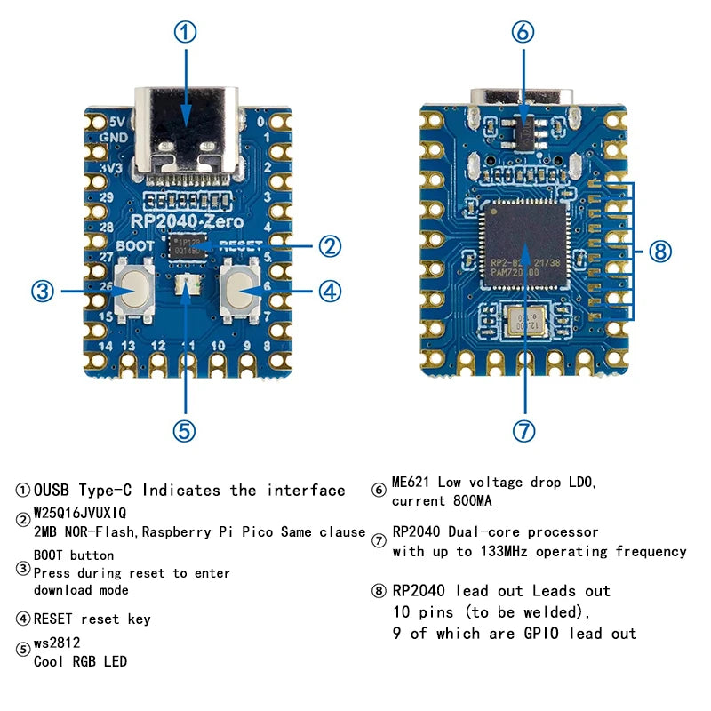 RP2040-Zero Microcontroller Board – Dual-Core Cortex M0+ Raspberry Pi PICO with 2MB Flash (1-10PCS)