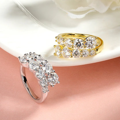 Smyoue 10-Gem Moissanite Ring for Women — Sparkling Lab-Created Diamond Wedding Band, 925 Sterling Silver Jewelry