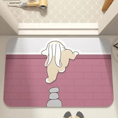 Cartoon Diatomaceous Mud Bathroom Mat – Soft, Absorbent Floor Rug for Toilet, Sink & Bedroom