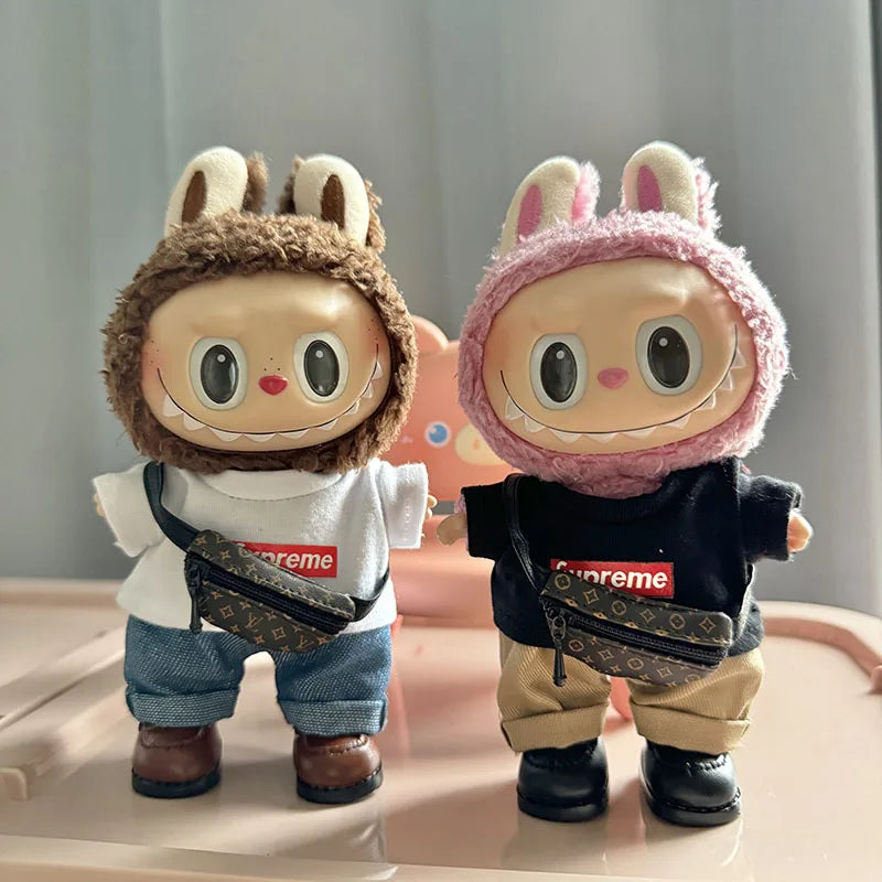 17cm Lovely Labubu Doll Clothes - First & Second Generation Supreme Clothing Set, Multi-Color Outfits